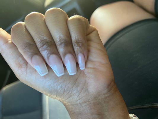 Acrylic tips, tapered square shape with gel polish.