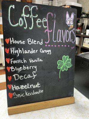 Coffee menu