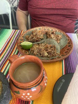 Tacos de borrego and cafe de olla