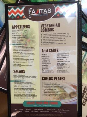 Front of menu