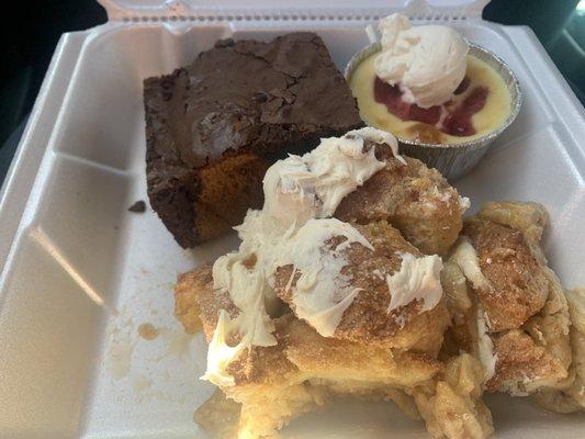 Cinnamon roll bread pudding. Strawberry cheesecake and some chocolate surprise.