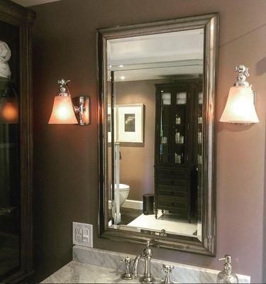 Custom bathroom vanity mirrors, built to your size, plain edge or varying bevel.