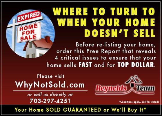 Order this report NOW to make sure your home sells the next time you list it for sale by visiting WhyNotSold.com or call us 703-297-4251.