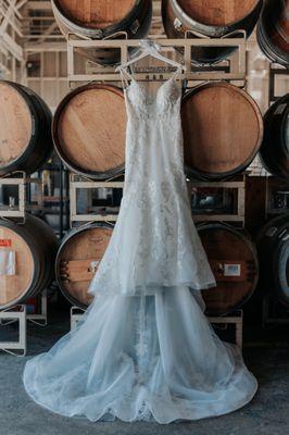 My wedding dress inside the venue for photos