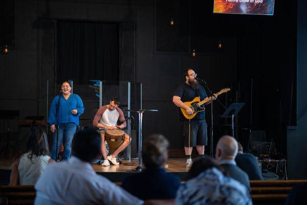 Our inspiring band playing worship music during the Sunday service