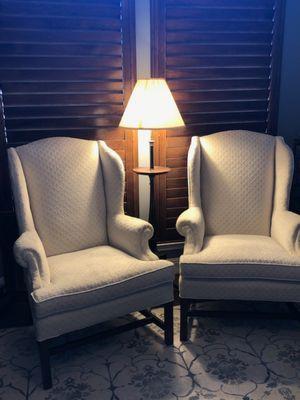 2 wingback chairs reupholstered.