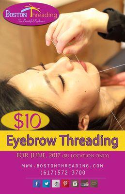 $10 for Eyebrow threading for months of June