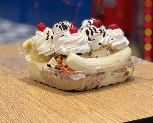 Work of art. Family size banana split is a must to have