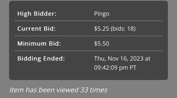 Bidding closed at 9:42pm instead of 6:30 pm.