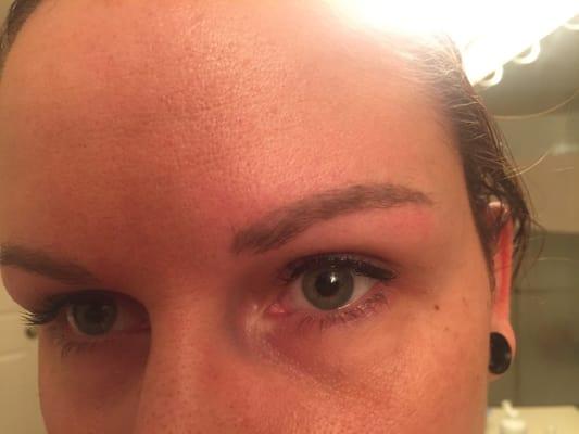 My misshapen and jacked up left eyebrow. This is after paying $550 for microblading.