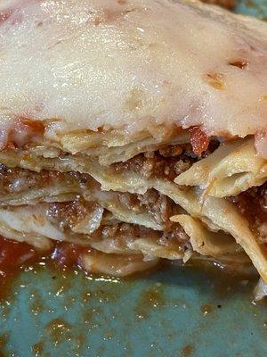 My wife's lasagna (so you can see that it needs more sauce).