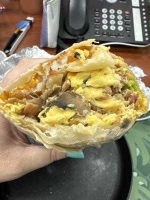 Classic Breakfast Burrito with added mushrooms