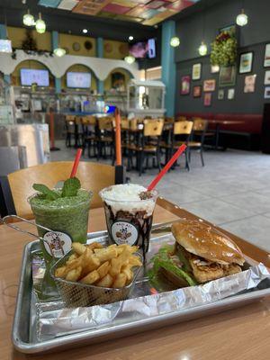 Lunch combo Zinger Burger Combo with Ferrero rocher drink and mint lemonade