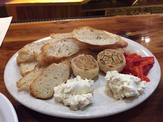 Roasted Garlic Platter with roasted red peppers and Boursin cheese. Outstanding!