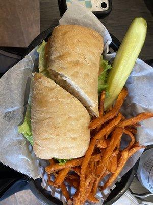 greek chicken sandwich & Sweet Potato Fries