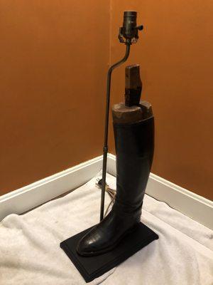 Pair of vintage womens riding boots mounted as lamps.  Almost any object may be turned into a lamp.