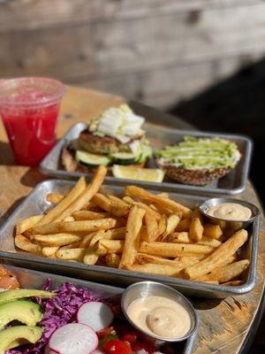 Crab cake burger and fries