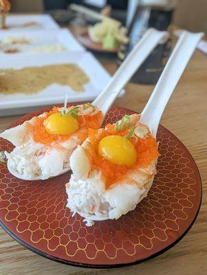 Shrimp boat with Massago and Quail Egg