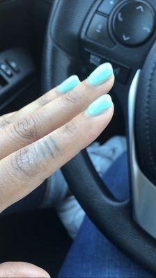 Dipped nails with no massage, no hand wash, no shave down and no lotion, just crusty, dusty (look close) dipped nails