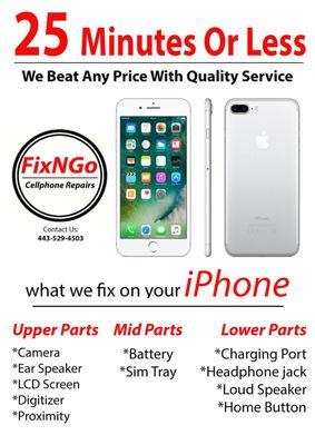 25 Minutes to fix your phone. Satisfaction guaranteed. All repairs are backed by worry free 6 months warranty.