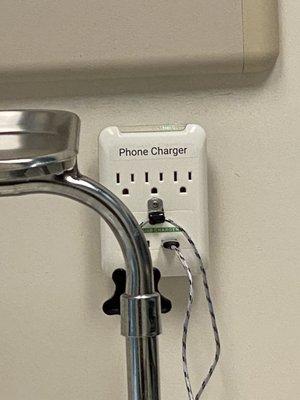 Phone chargers available in the rooms in the back