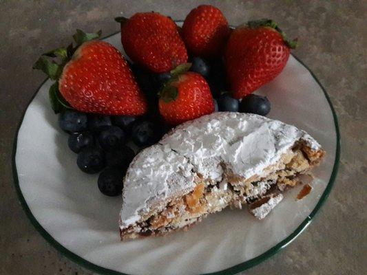 Her linzer cut in half. I ate it with some berries and an iced latte = perfection!