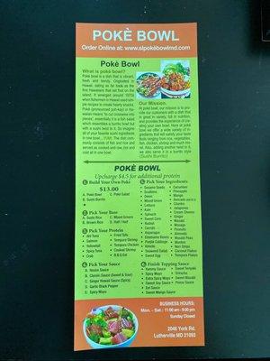 Menu front side