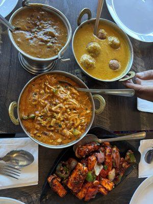 Dal Makhani, Malai Kofta, Paneer Kurchan, Chilli Paneer