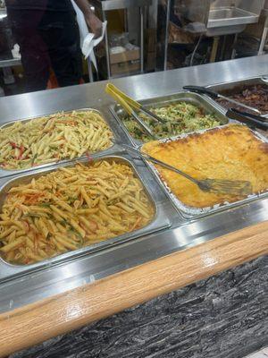 Rasta pasta is on the far left. Regular in the back and spicy in the front.