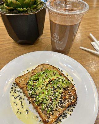 Avocado toast and vegan protein shake