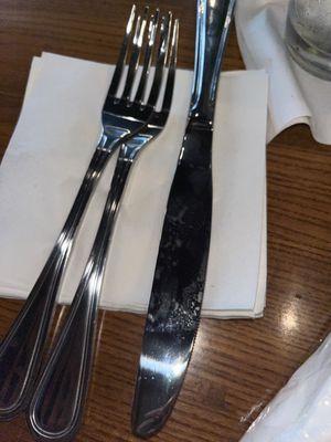 Dirty silverware. Ask for plastic