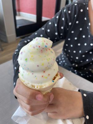 Cake and sprinkle dipped cone