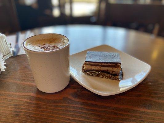 Cappuccino and Opera pastry.