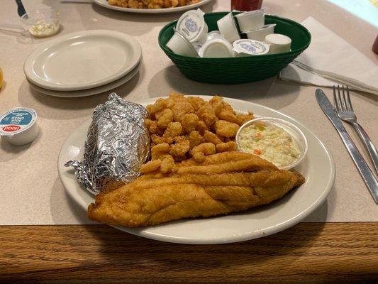 Popcorn shrimp and flounder