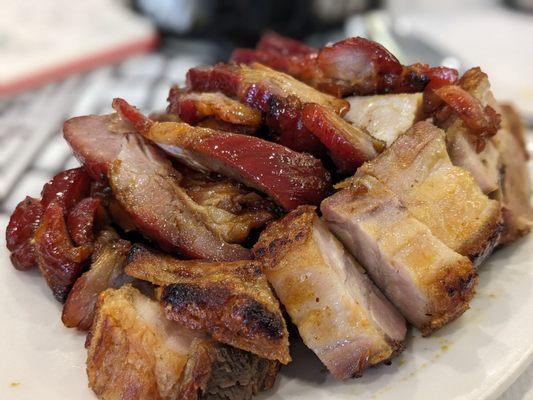 Two bbq plate, char sui, roast pork belly