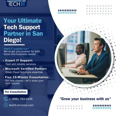 Reliable IT support in La Jolla! 
From computer support to cybersecurity, contact Techit Services today for expert help!