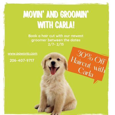 30 percent off your haircut with Carla before time runs out!