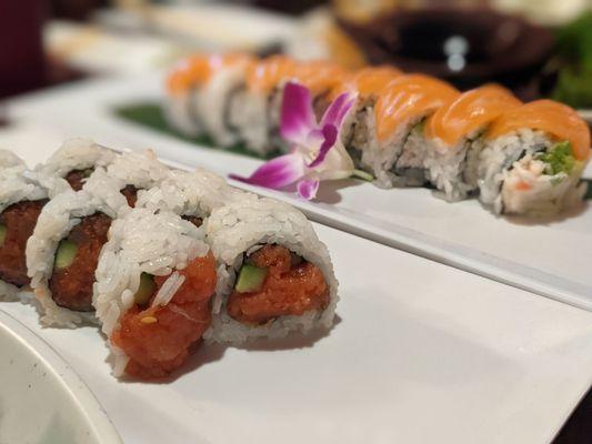 Washington roll aka California roll with Salmon Spicy tuna roll