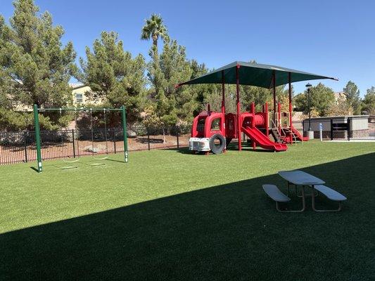 1 of 3 outdoor play areas with artificial turf. This one is for older kids.