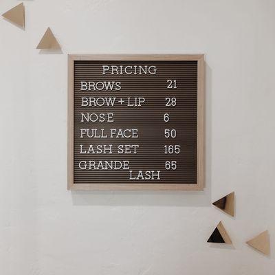 Pricing at brows + beauty