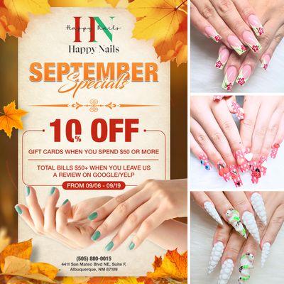 SAVE BIG WITH OUR SEPTEMBER SPECIALS
10% OFF Gift Cards When You Spend $50 or More:
Perfect for gifting or treating yourself later! Sp