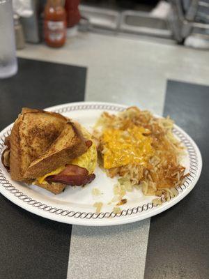 Bacon Egg and Cheese Texas Melt Regular Hashbrowns scattered, covered, smothered