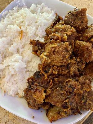 house special peanut chicken served with white rice