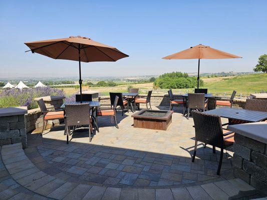 Outside seating area with view.