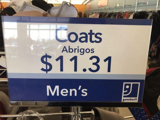 Coat prices are on the high side