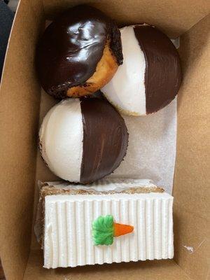 Boston Cream, moon pie, carrot cake