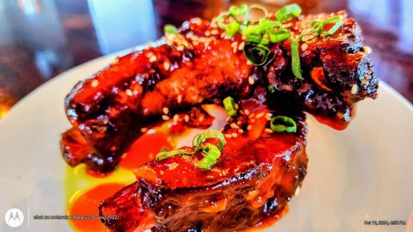 Crispy Pork Ribs w/ Spicy Asian BBQ Sauce (happy hour).