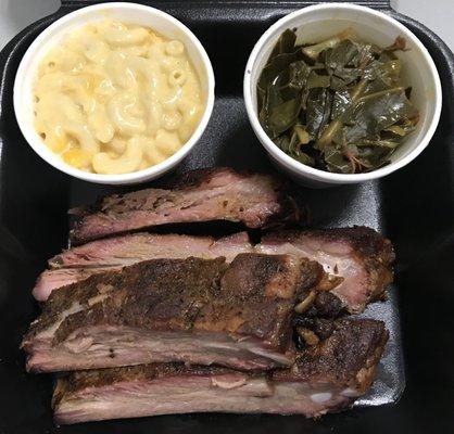 Ribs with collards and mac n' cheese