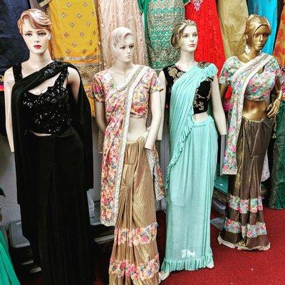 #Indianfashion New arrival, Ready to Wear Saris available at Bibi's Fashion, $100 & $120. Open Tue-sat 11-6:30, Sun 11-5:30.