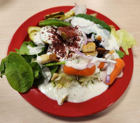 Salad with ranch and all the toppings